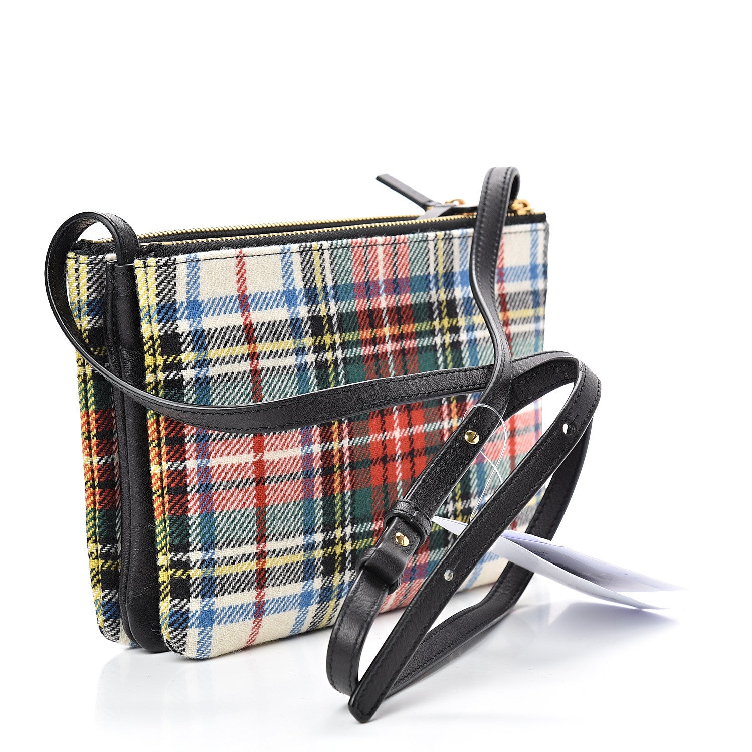 Celine Tartan Felt Plaid Small Trio Crossbody Bag Red Blue 2 of 10