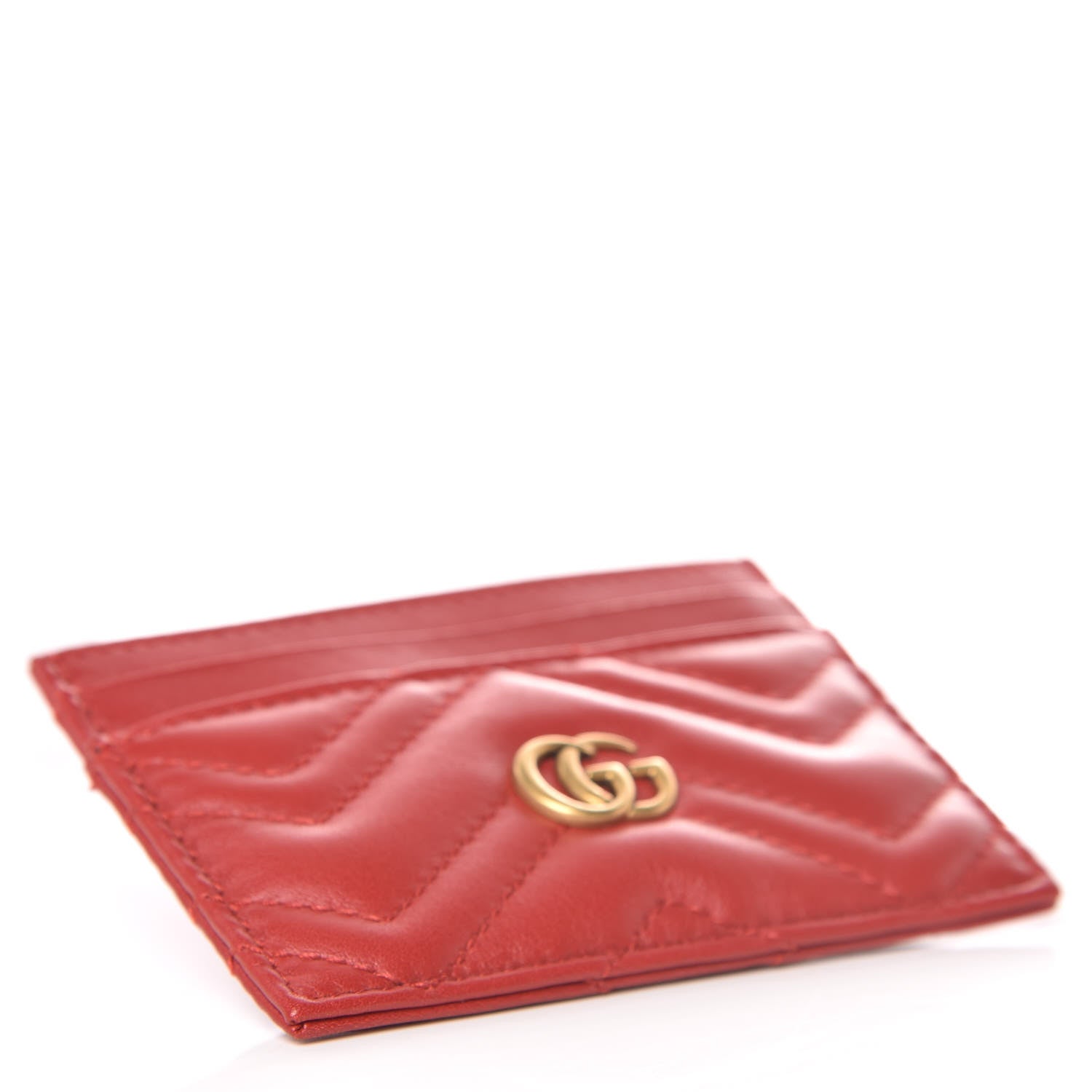 Gucci Calfskin Matelasse GG Marmont Card Holder Hibiscus Red 4 of 7