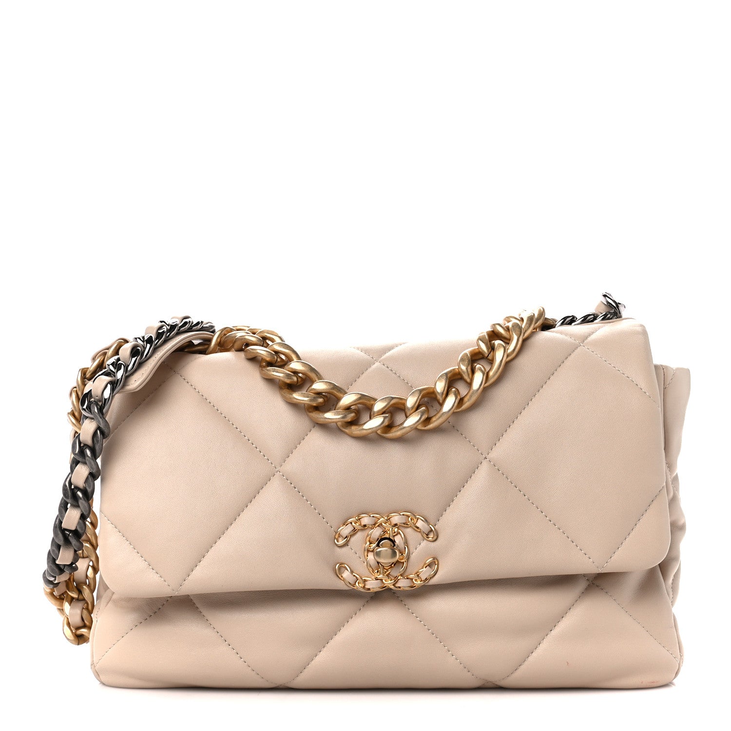Chanel Lambskin Quilted Large Chanel 19 Flap Light Beige 1 of 10