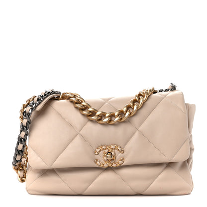 Chanel Lambskin Quilted Large Chanel 19 Flap Light Beige 1 of 10