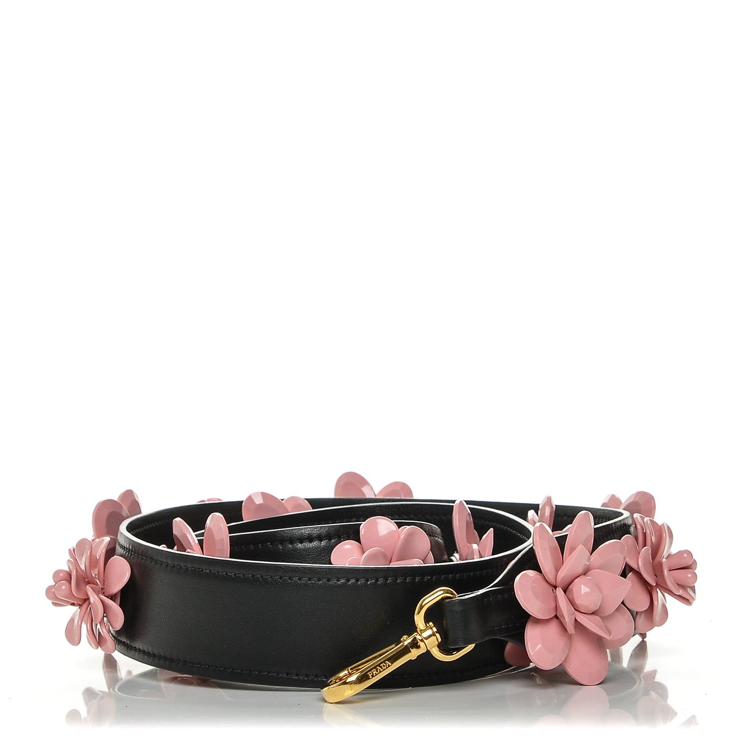 Prada Calfskin Plexiglass Flower Shoulder Strap Black Pink 1 of 5