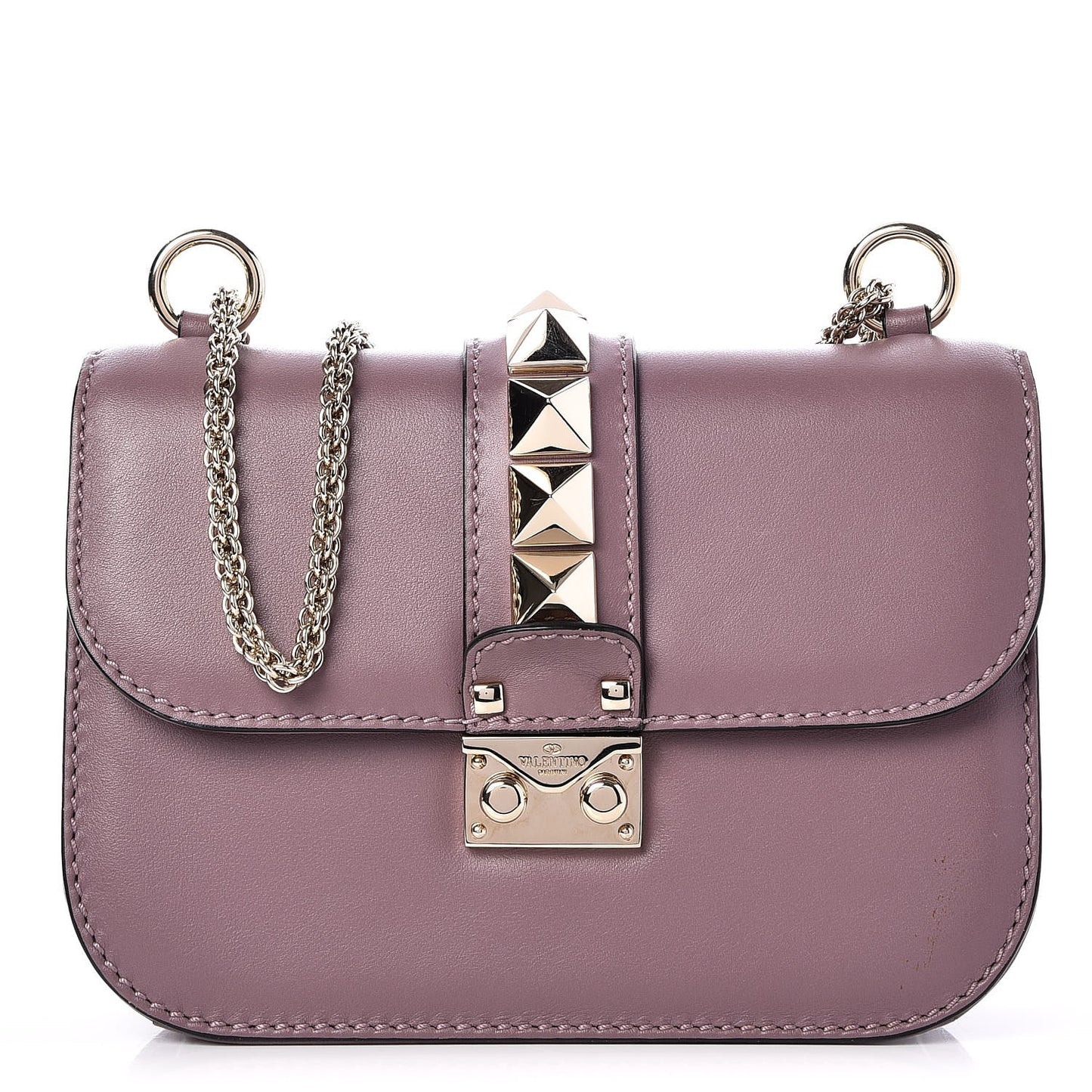 Vitello Small Glam Lock Rockstud Flap Dark Mauve