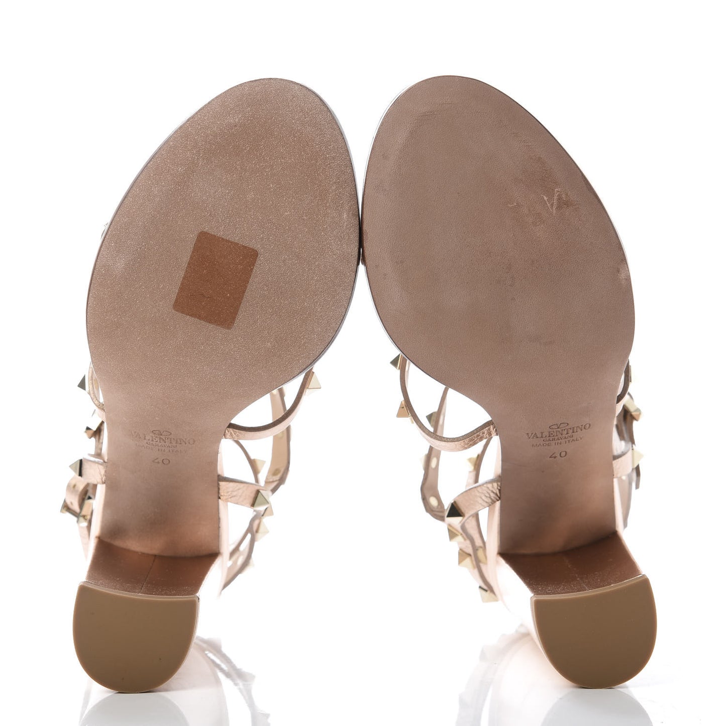 Metallic Pebbled Calfskin Rockstud 90mm City Sandals 40 Rame