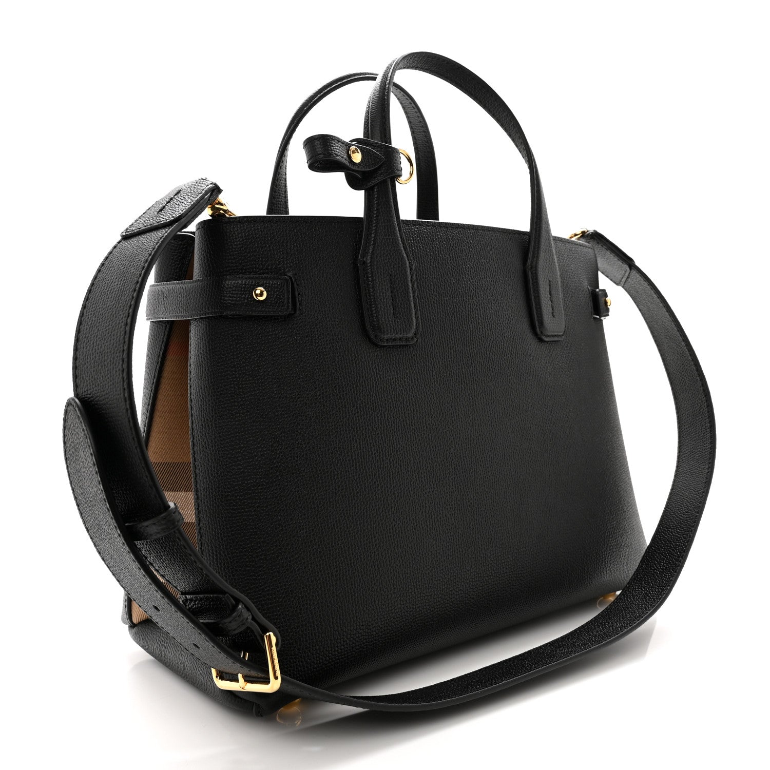 Burberry Derby Calfskin House Check Medium Banner Tote Black 3 of 12