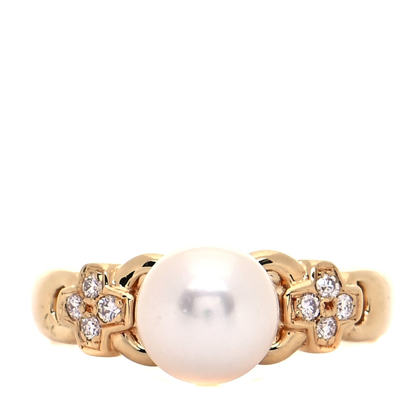 18K Yellow Gold Diamond Akoya Pearl 7mm Ring 47 4.25