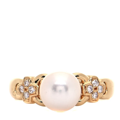 Mikimoto 18K Yellow Gold Diamond Akoya Pearl 7mm Ring 47 4.25 1 of 6