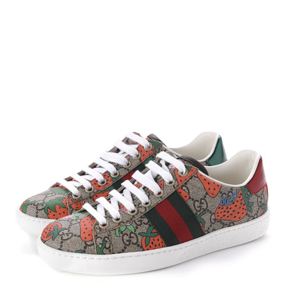 Gucci GG Supreme Monogram Strawberry Web Womens Ace Sneakers 35 Beige Multicolor Red Green 3 of 10