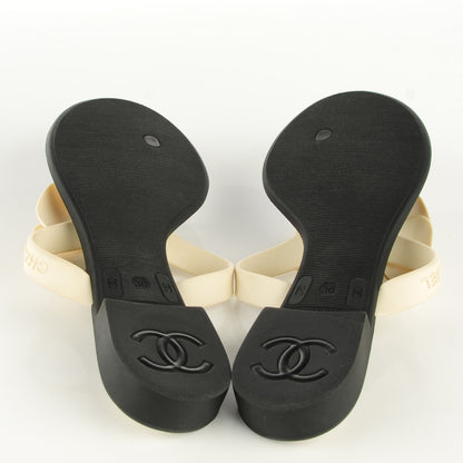 Chanel Jelly Quilted Camellia Thong Sandals 36 Black White 5 of 7