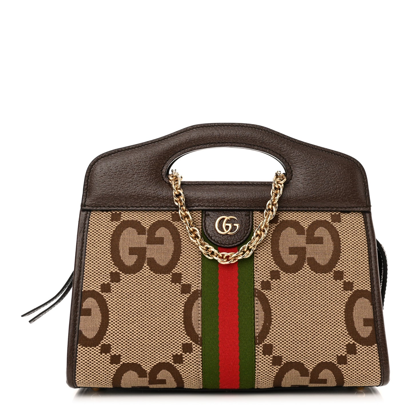 Monogram Jumbo GG Textured Dollar Calfskin Web Small Ophidia Slip Handle Tote Beige Ebony New Acero