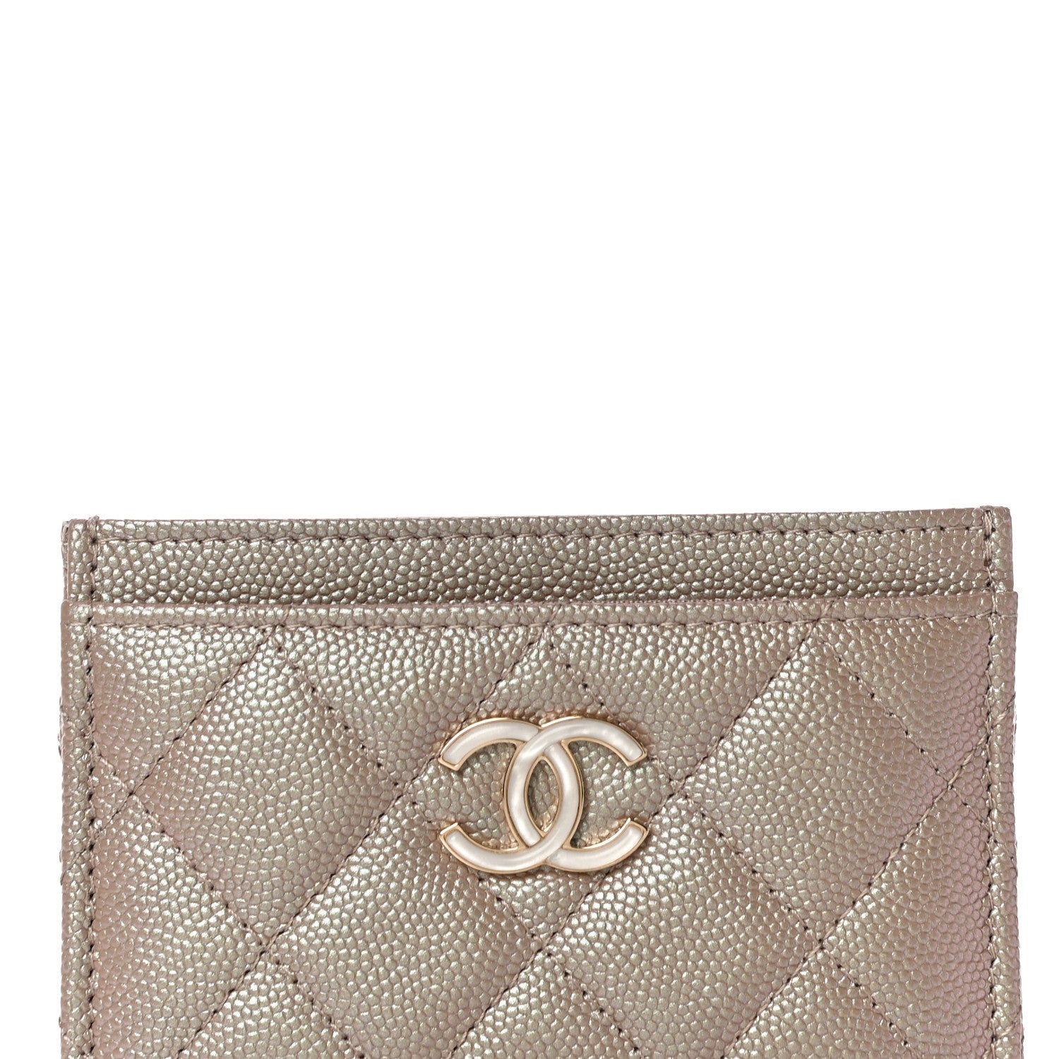 Chanel Iridescent Caviar Quilted Card Holder Beige 9 of 12