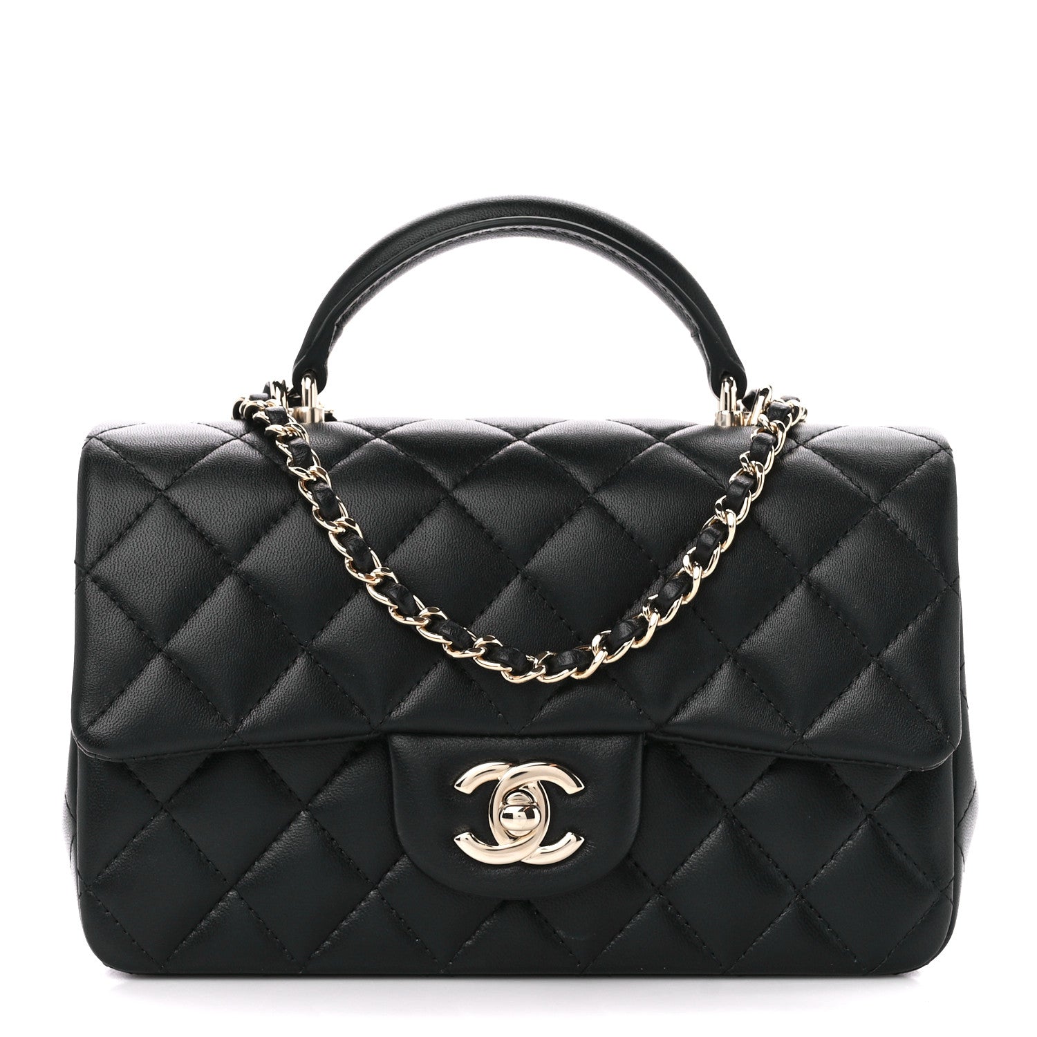 Chanel Lambskin Quilted Mini Top Handle Rectangular Flap Black 1 of 12