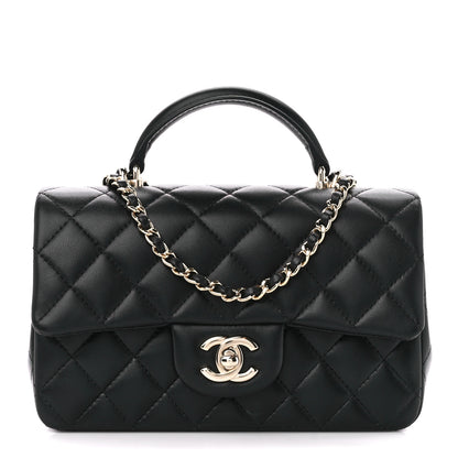 Chanel Lambskin Quilted Mini Top Handle Rectangular Flap Black 1 of 12