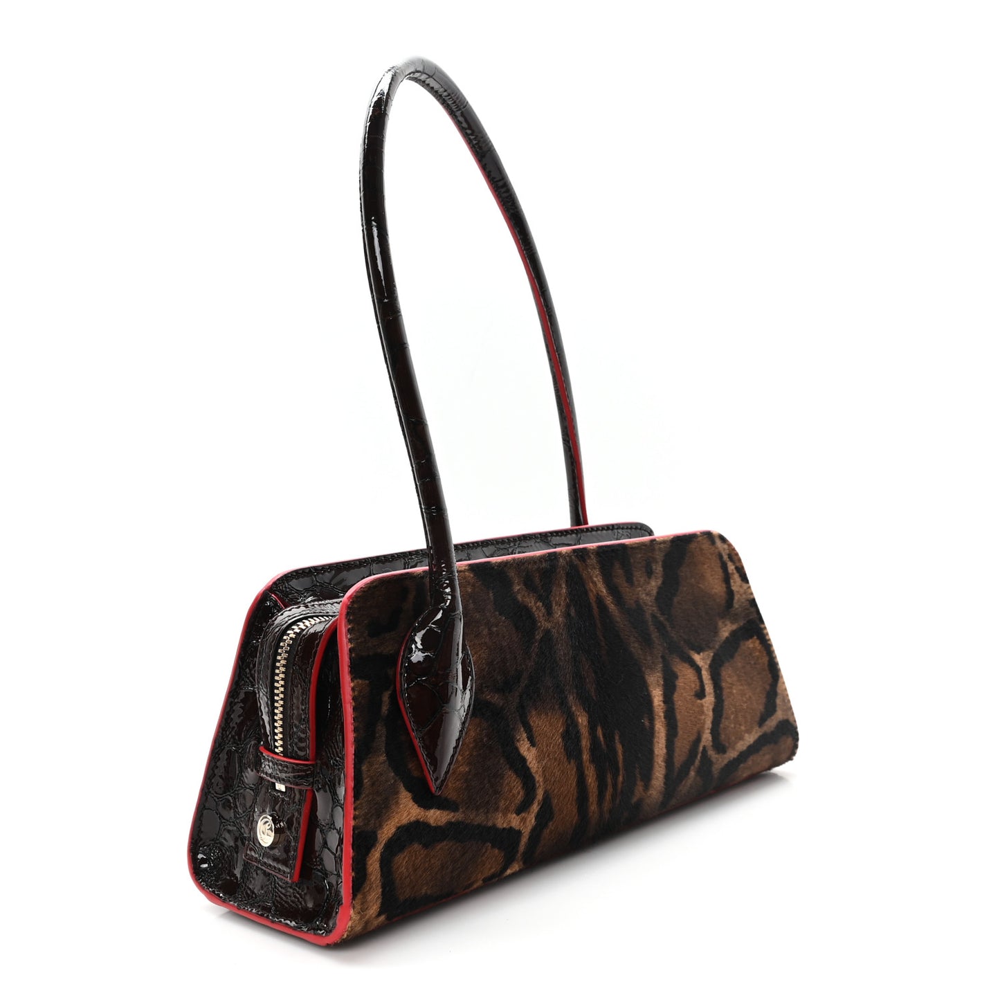 Calfskin Crocodile Embossed Pony Hair Leopard Print Eloise Top Handle Bag Brown