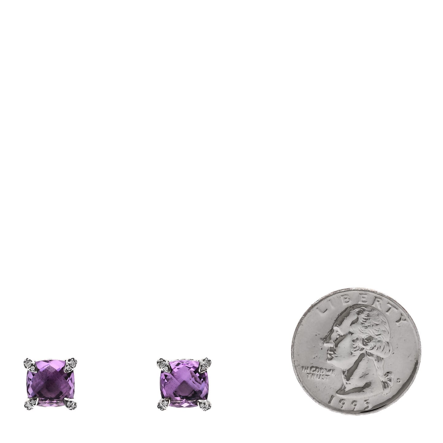 Sterling Silver Diamond Amethyst 9mm Chatelaine Earrings