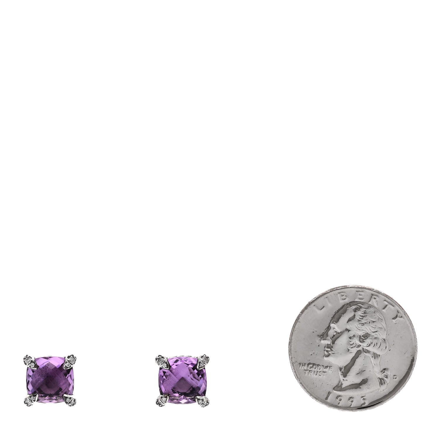 David Yurman Sterling Silver Diamond Amethyst 9mm Chatelaine Earrings 2 of 4