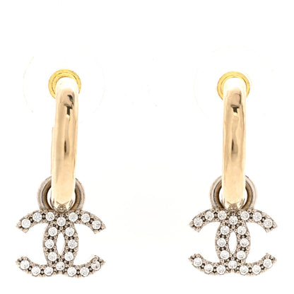 Chanel Metal Crystal CC Hoop Drop Earrings Gold 1 of 5