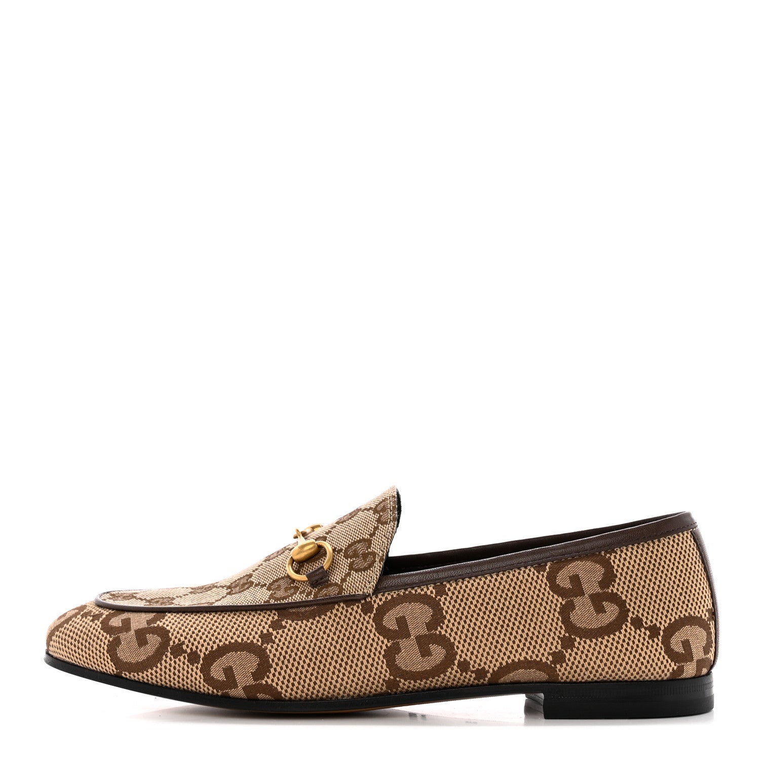 Gucci Monogram Jumbo GG Malaga Kid Horsebit Womens Jordaan Loafers 38 Camel Ebony New Acero Beige 1 of 10