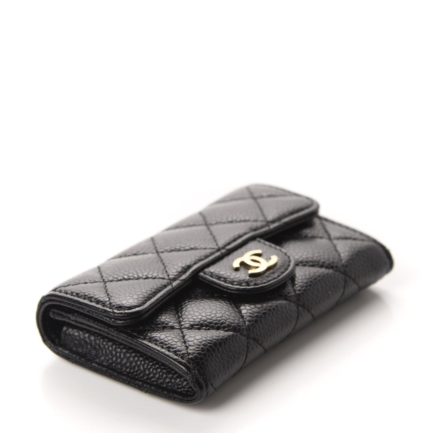 Caviar Quilted Flap Card Holder Wallet Black