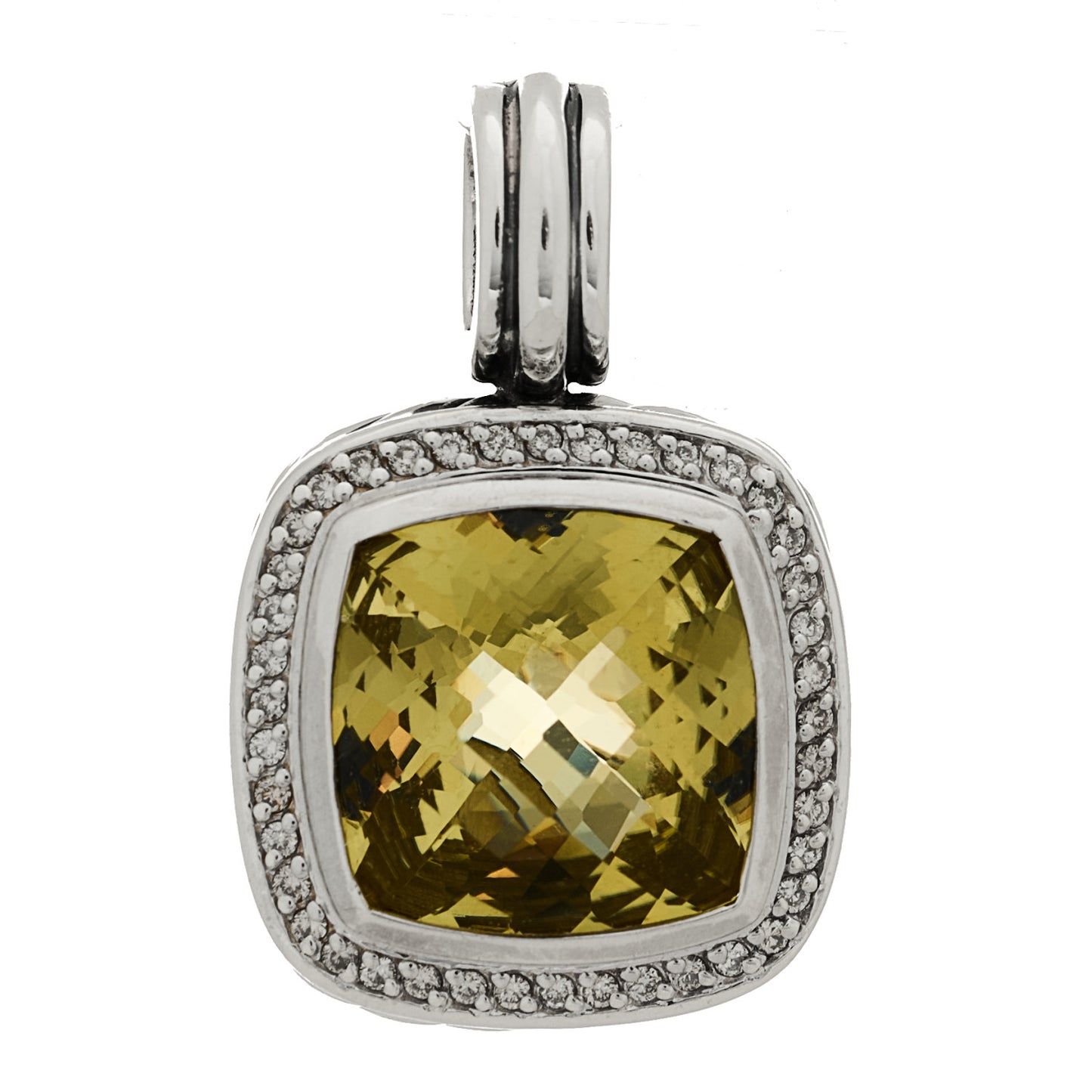 Sterling Silver Diamond Lemon Citrine 14mm Albion Enhancer Pendant