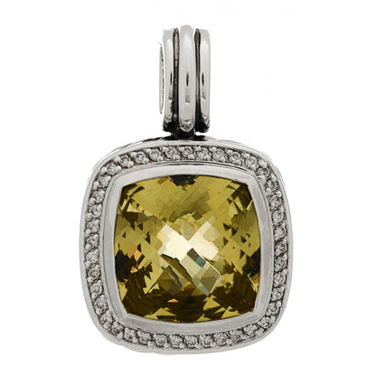 David Yurman Sterling Silver Diamond Lemon Citrine 14mm Albion Enhancer Pendant 1 of 4