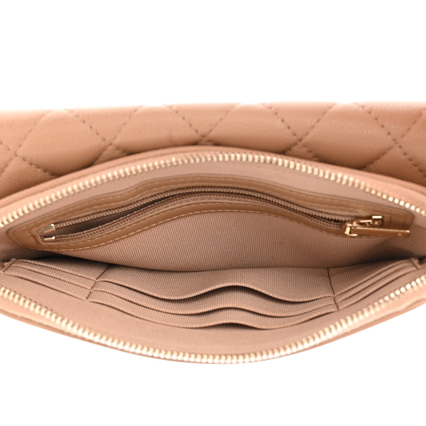 Caviar Quilted Flap Phone Holder With Chain Beige