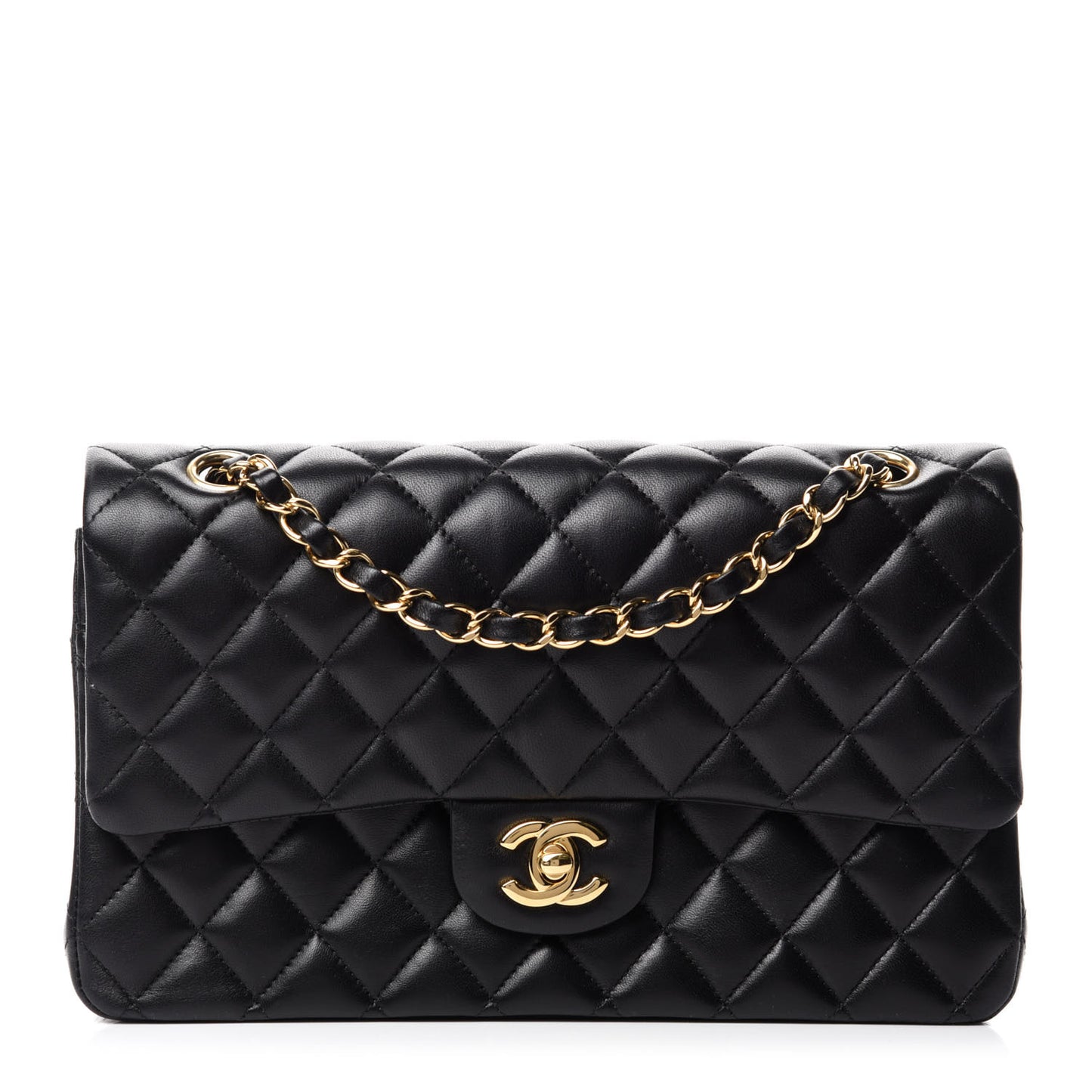 Lambskin Quilted Medium Double Flap Black