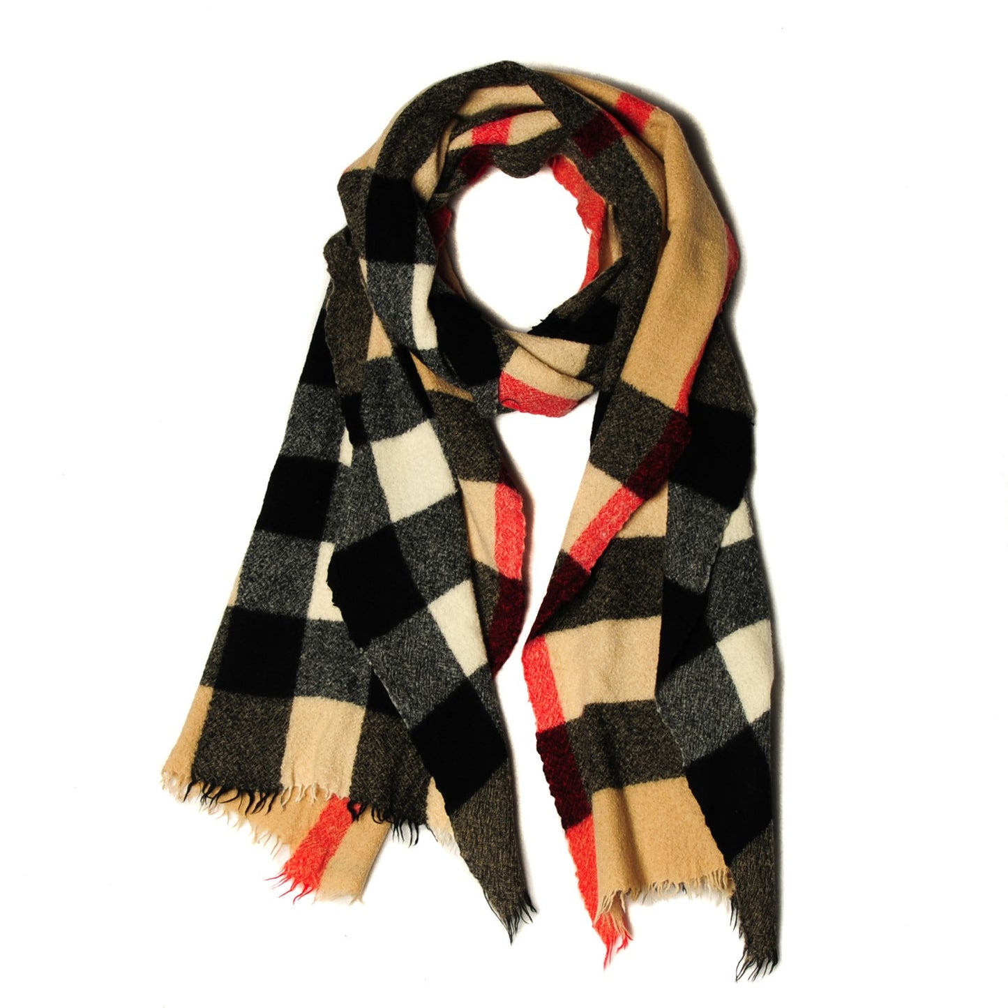 Cashmere Half Mega Check Scarf Camel
