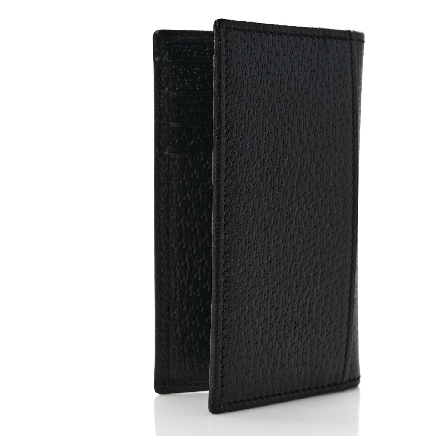 Textured Dollar Calfskin Horsebit Card Holder Black