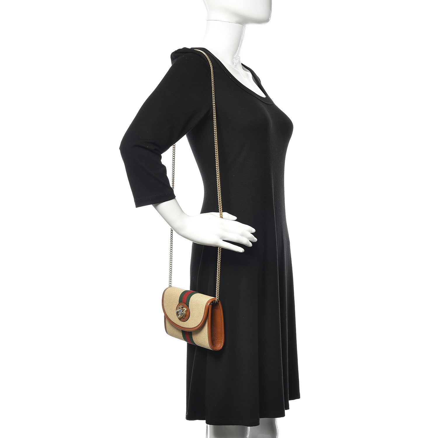 Gucci Vintage Canvas Calfskin Web Mini Rajah Slim Flap Shoulder Bag Sand Light Cuir 2 of 9
