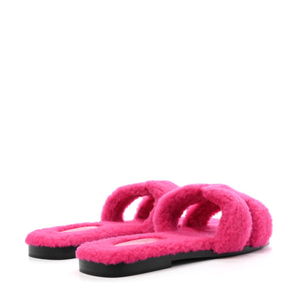 Hermes Woolskin Oran Sandals 37 Rose Fuchsia 4 of 4