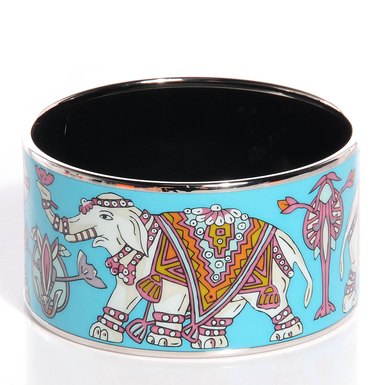 Hermes Enamel Printed Elephant Torana Extra Wide Bracelet 65 3 of 7