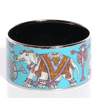 Hermes Enamel Printed Elephant Torana Extra Wide Bracelet 65 3 of 7