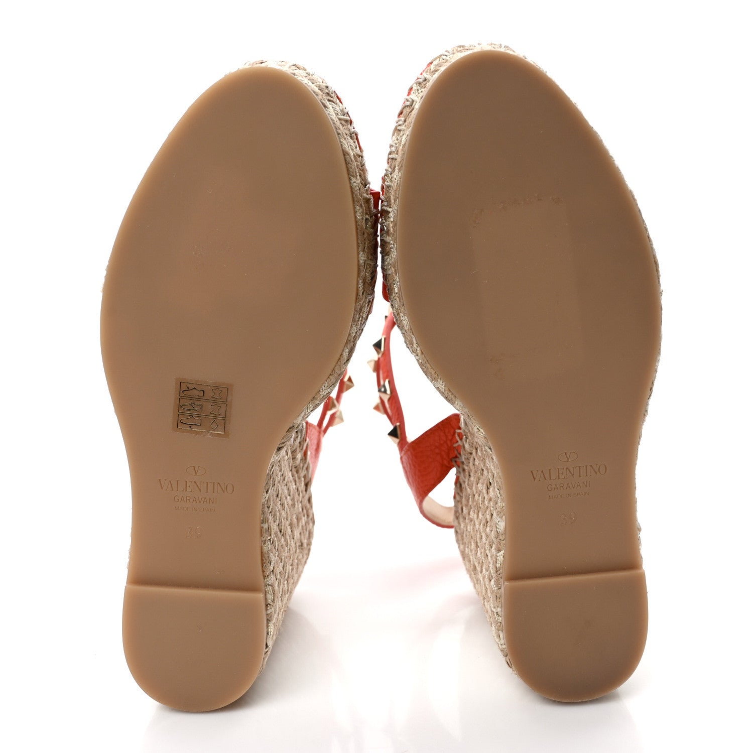Valentino Garavani Grained Calfskin Rockstud Ankle Strap Espadrille 15/105mm Wedge Sandals 39 Titian Natural 5 of 8