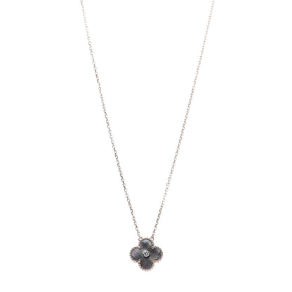 Van Cleef & Arpels 18K Rose Gold Diamond Grey Mother of Pearl Vintage Alhambra Pendant Necklace 1 of 8