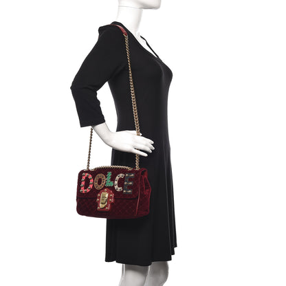 Dolce & Gabbana Velvet Watersnake Embellished Lucia Shoulder Bag Dark Purple 2 of 10