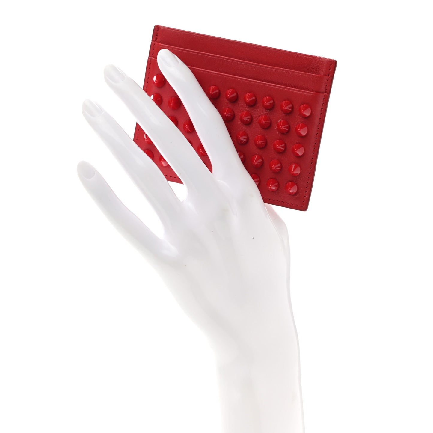 Calfskin Paris Spikes Kios Card Holder Red