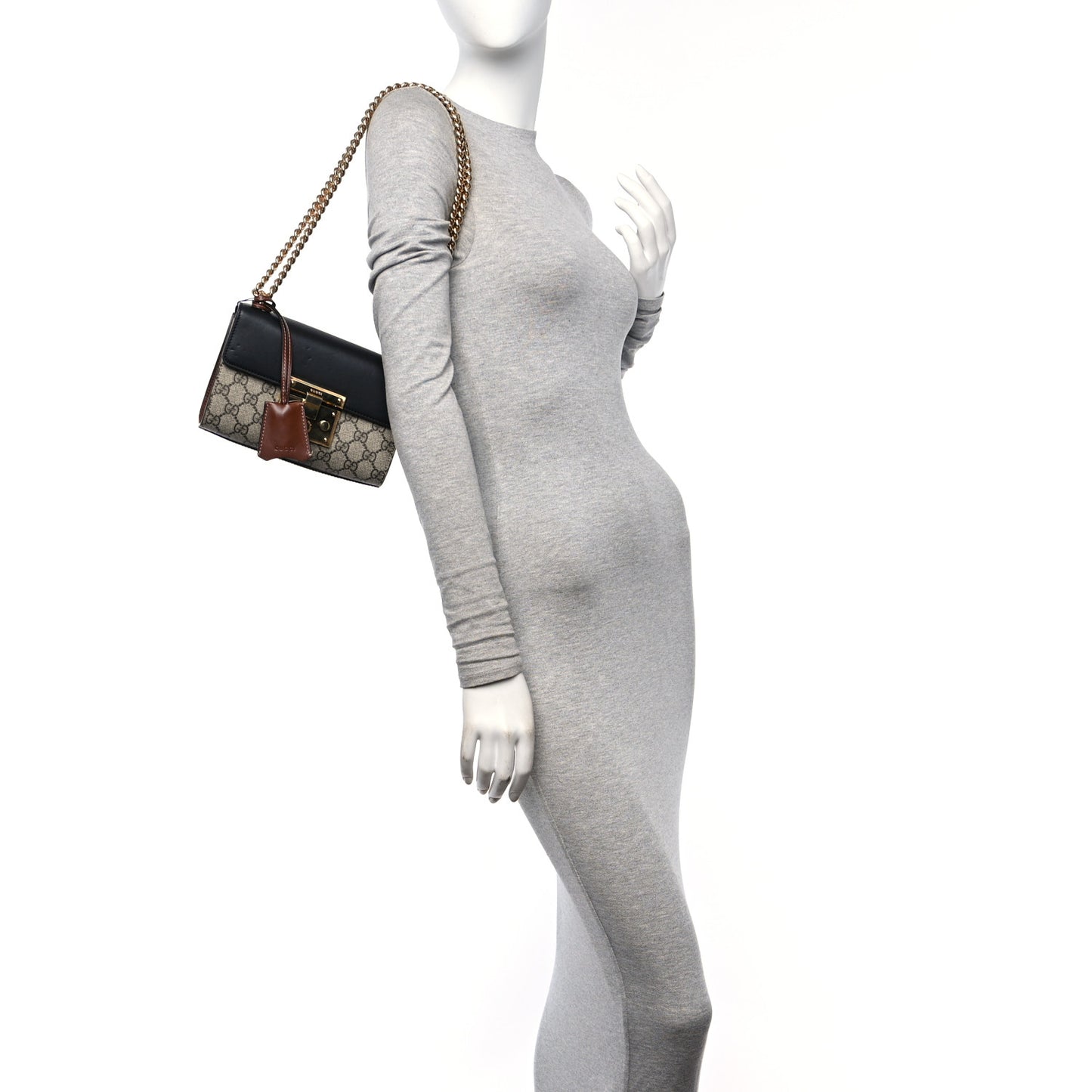 GG Supreme Monogram Calfskin Small Padlock Shoulder Bag Beige Black Cuir