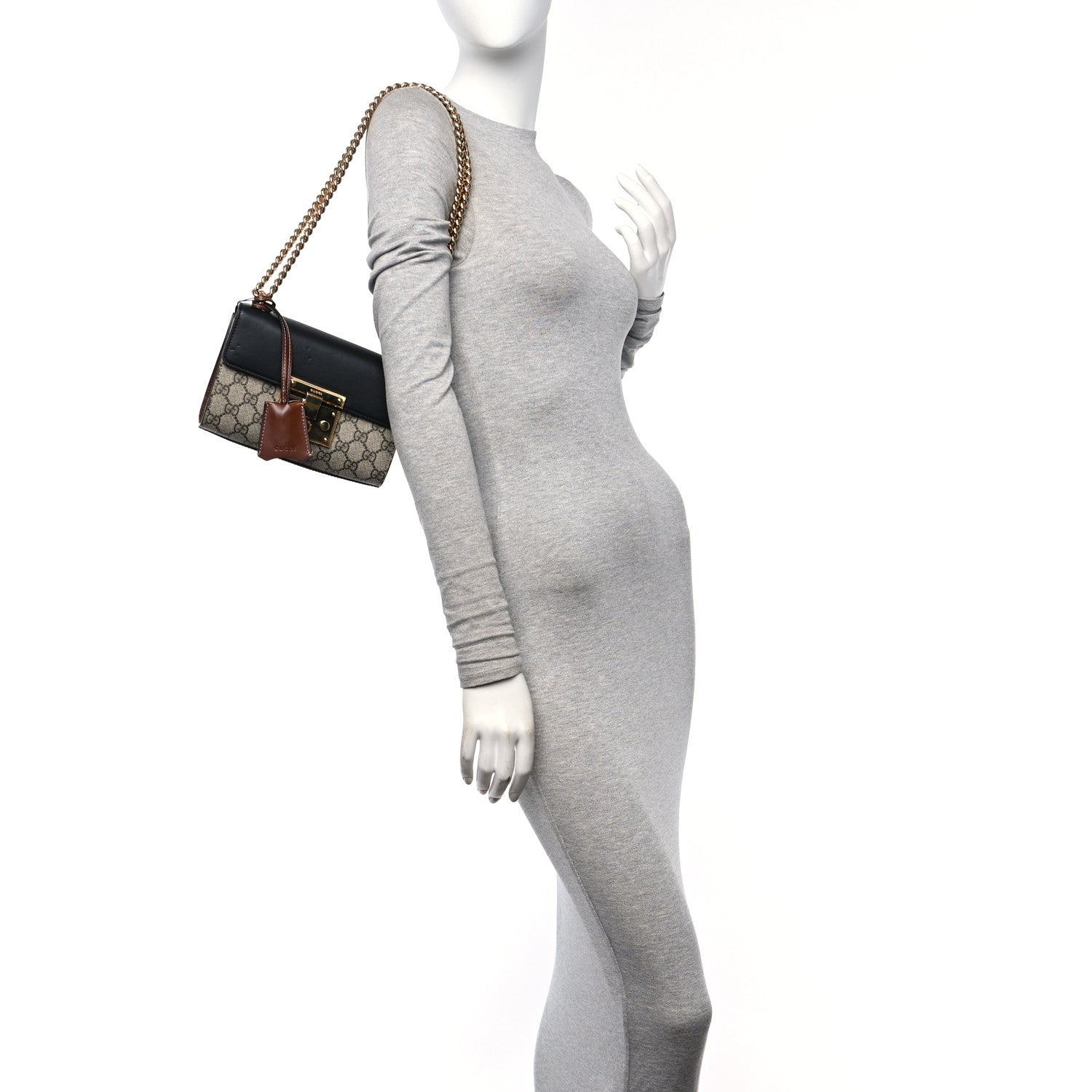 Gucci GG Supreme Monogram Calfskin Small Padlock Shoulder Bag Beige Black Cuir 3 of 11
