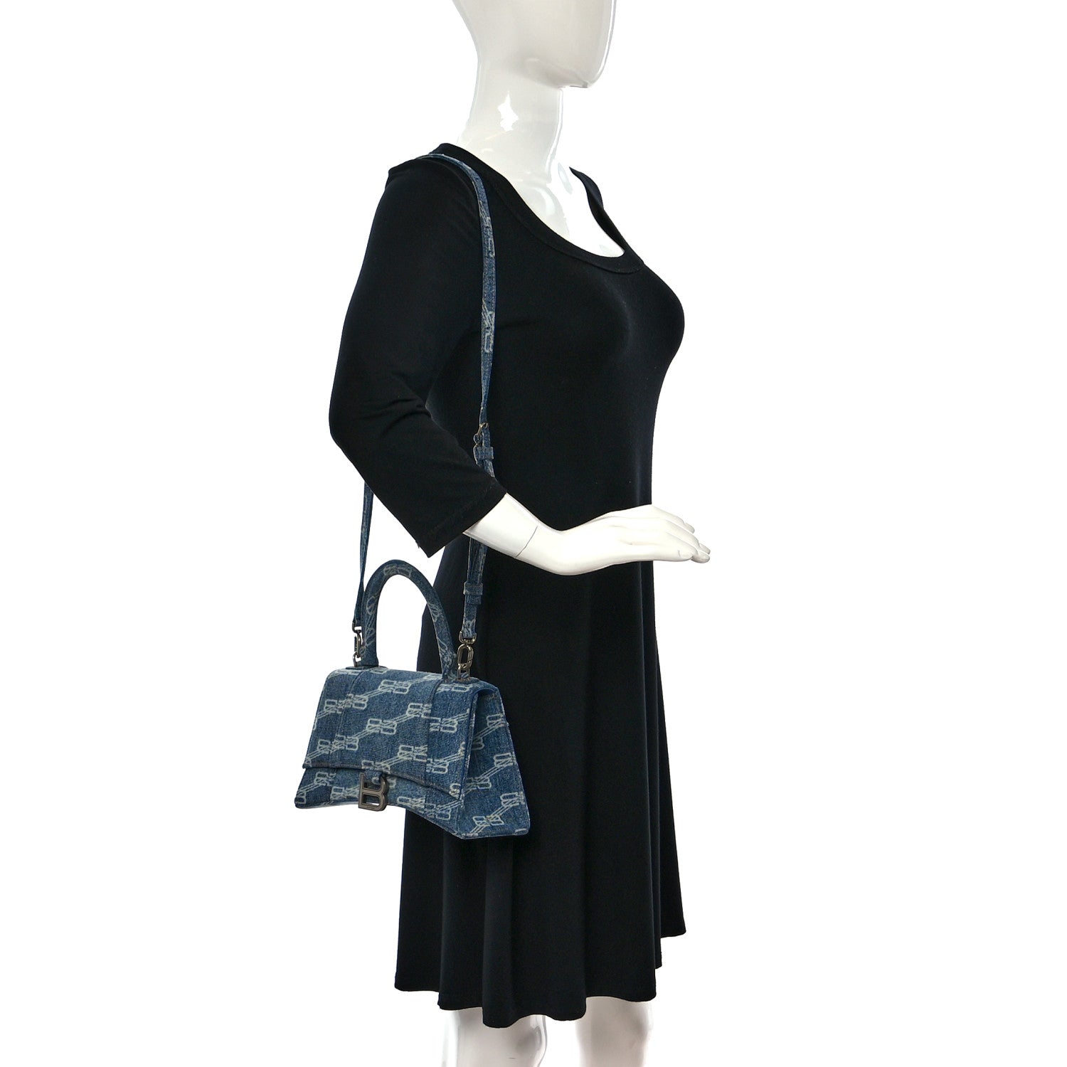 Balenciaga Denim BB Monogram Small Hourglass Top Handle Bag Blue 2 of 9