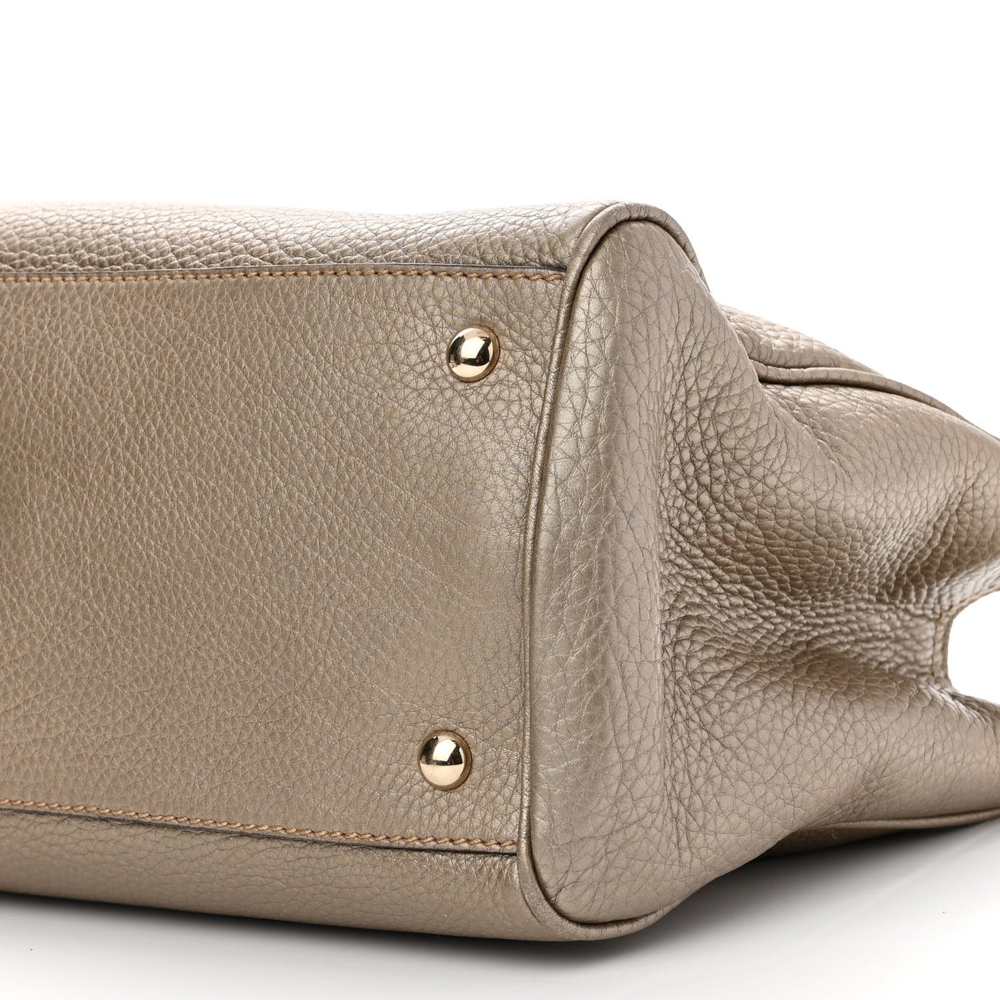 Metallic Pebbled Calfskin Medium Bamboo Shopper Tote Golden Beige