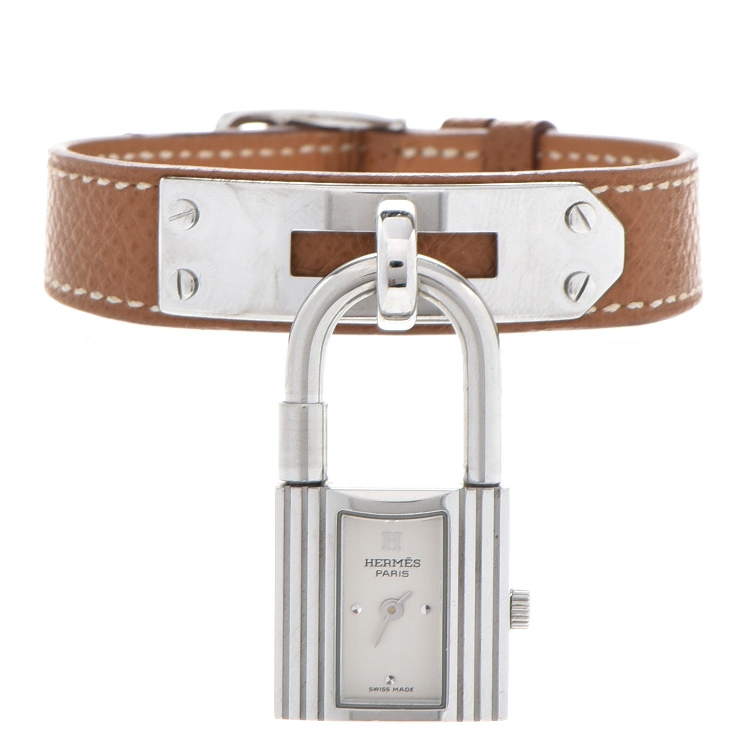 Hermes Stainless Steel Courchevel 20mm Kelly Cadena Quartz Watch Gold 1 of 8