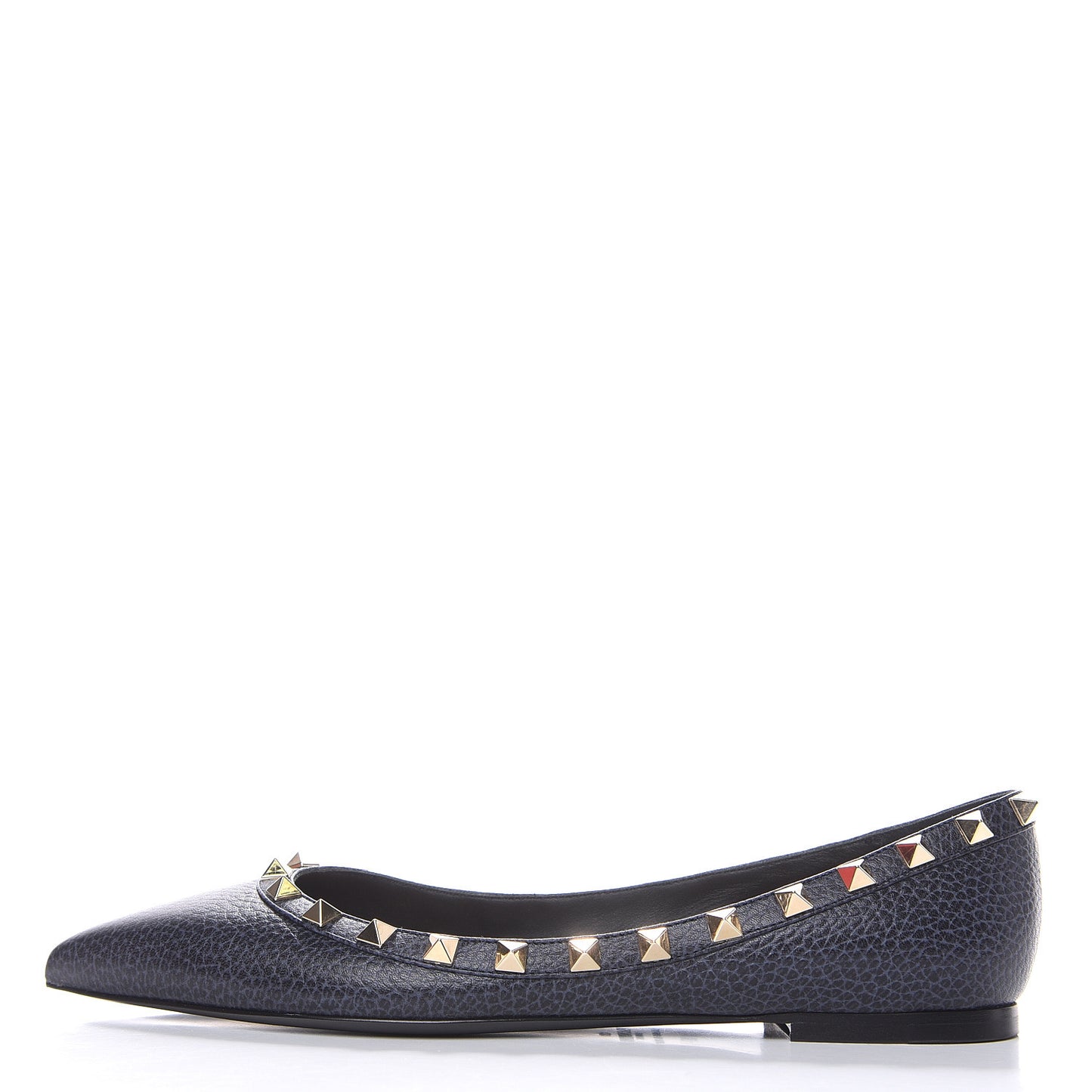 Pebbled Calfskin Rockstud Ballerina Flats 37 Deep Denim