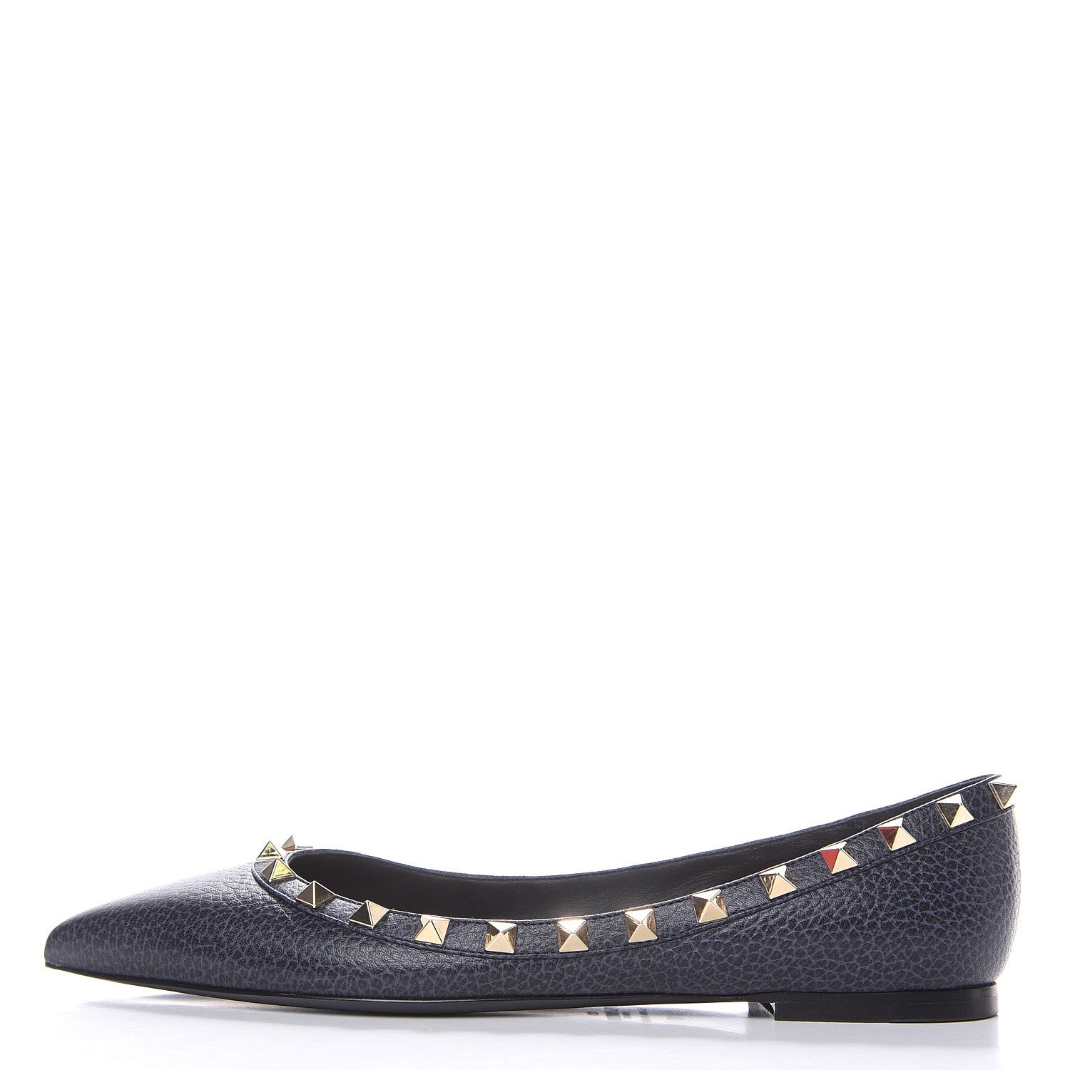 Valentino Garavani Pebbled Calfskin Rockstud Ballerina Flats 37 Deep Denim 1 of 7