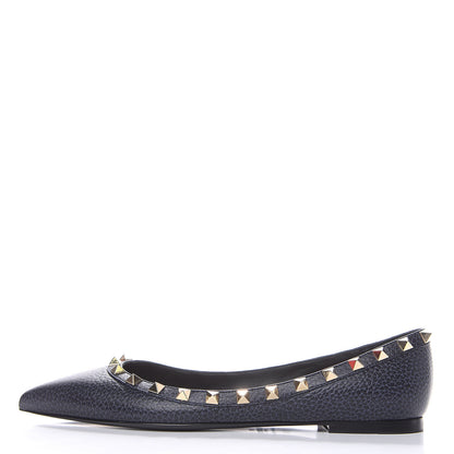Valentino Garavani Pebbled Calfskin Rockstud Ballerina Flats 37 Deep Denim 1 of 7