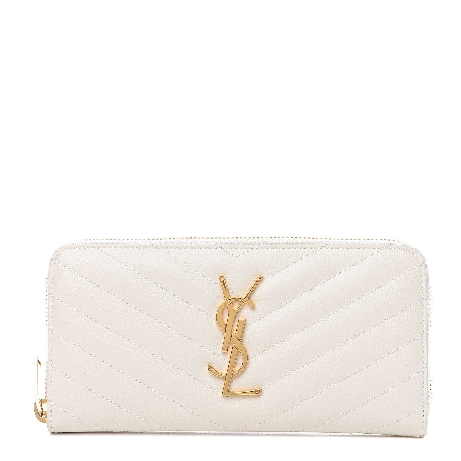 Saint Laurent Grain De Poudre Matelasse Chevron Monogram Zip Around Wallet Porcellana 1 of 7