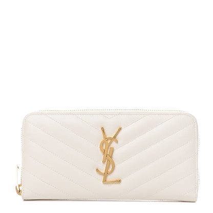 Saint Laurent Grain De Poudre Matelasse Chevron Monogram Zip Around Wallet Porcellana 1 of 7