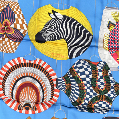 Hermes Silk Lanternes Ballons et Cocardes Scarf 90 Vieux Rose Bleu Azteque 5 of 5