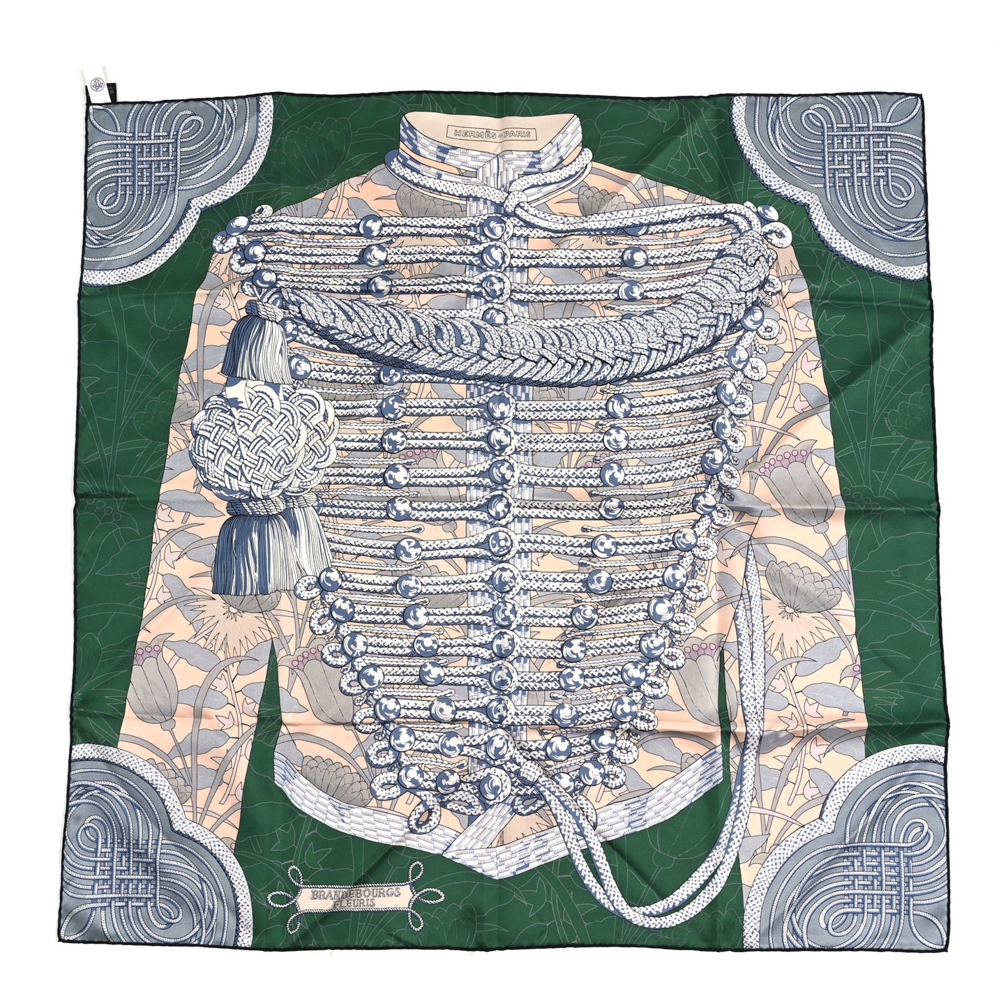 Carre Double Face Brandebourgs Scarf 90 Vert Poudre Blue