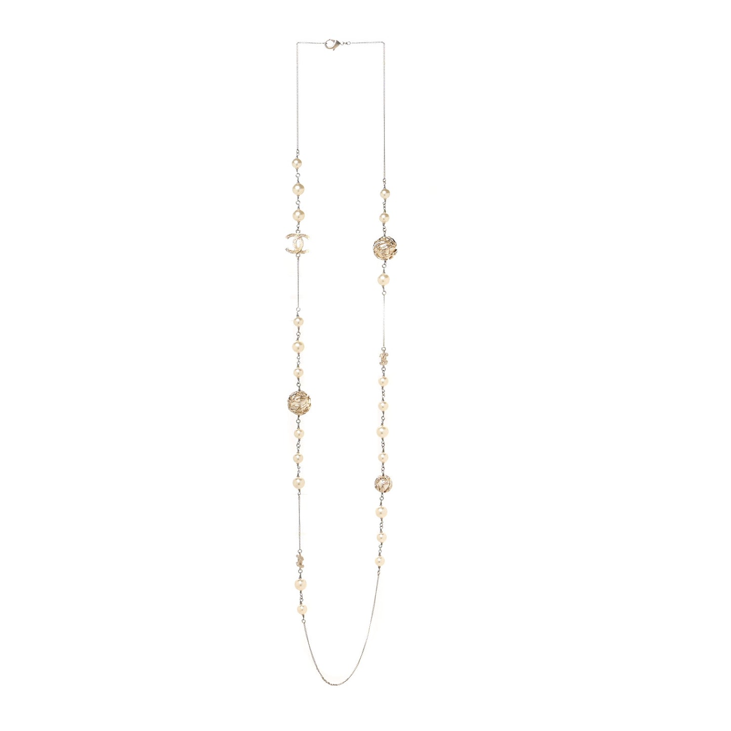 Pearl CC Long Necklace Gold