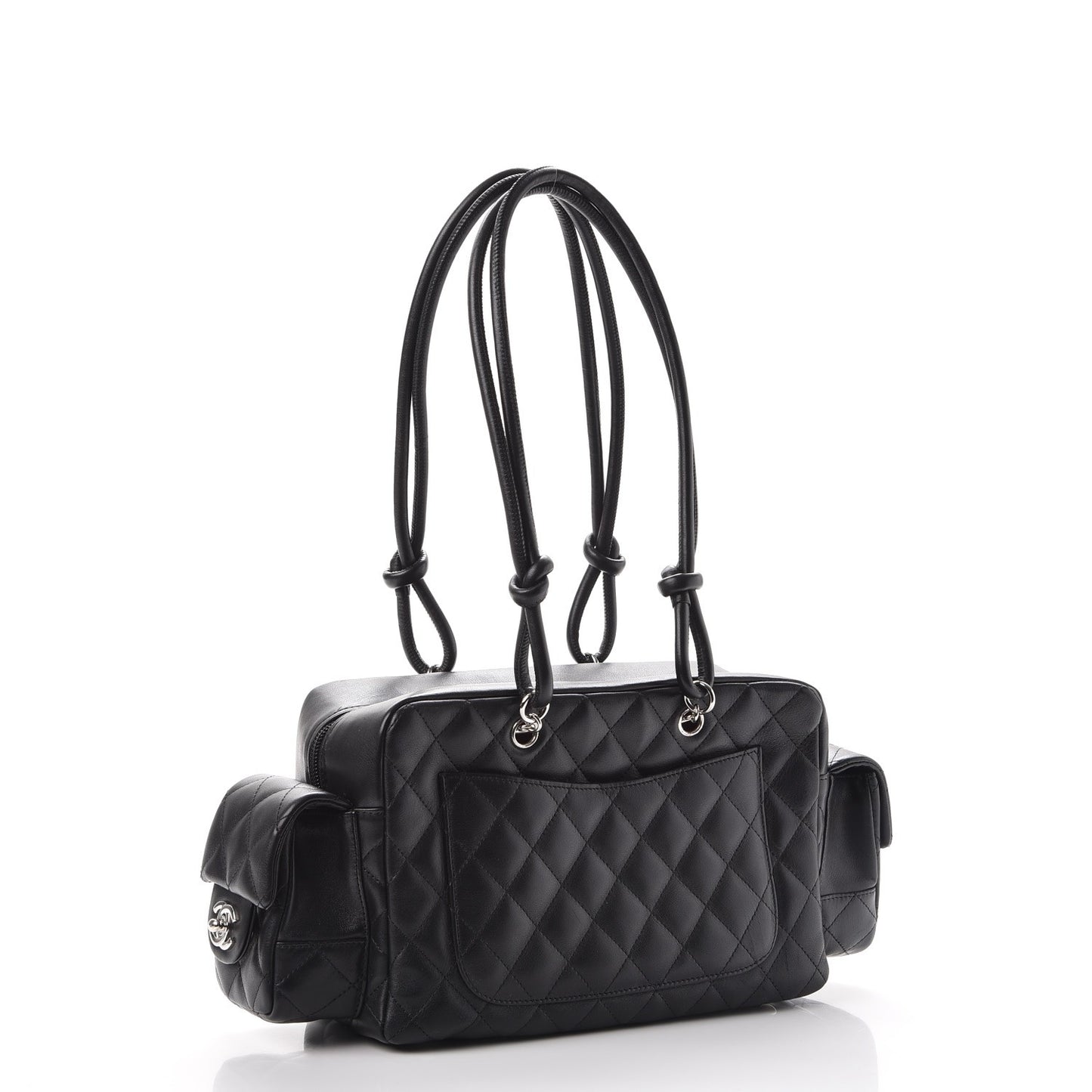 Calfskin Quilted Small Cambon Multipocket Reporter Black